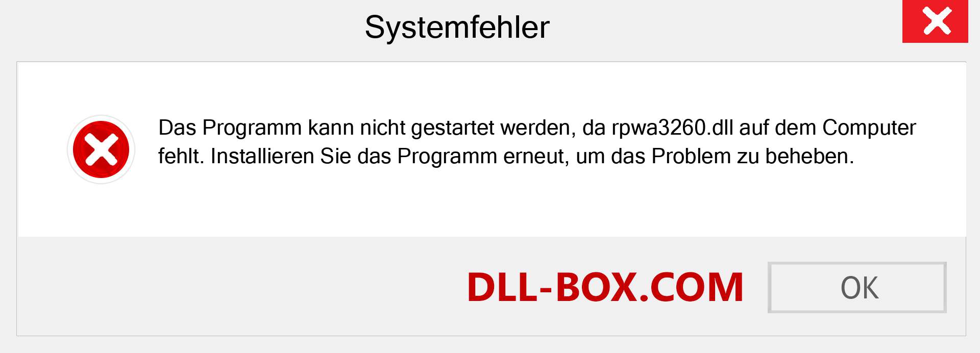 rpwa3260.dll-Datei fehlt?. Download für Windows 7, 8, 10 - Fix rpwa3260 dll Missing Error unter Windows, Fotos, Bildern