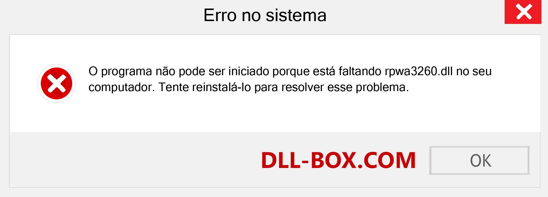 Arquivo rpwa3260.dll ausente ?. Download para Windows 7, 8, 10 - Correção de erro ausente rpwa3260 dll no Windows, fotos, imagens